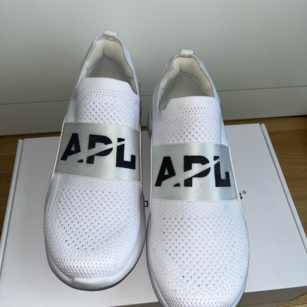 APL White and Silver Slip-On Sneakers